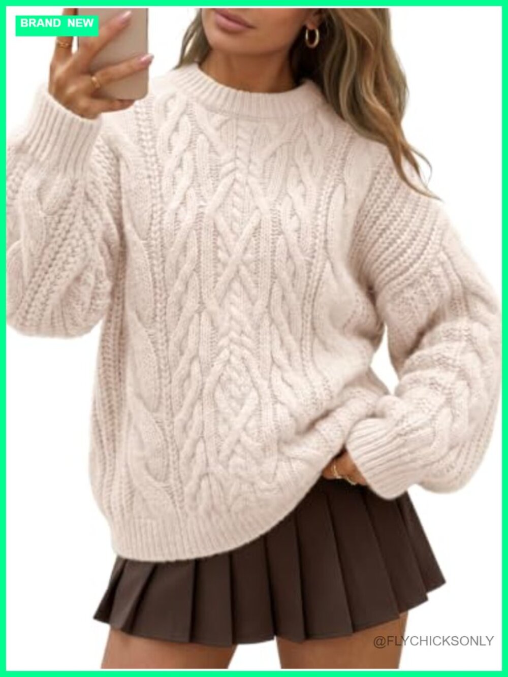 Oversized Chunky Cable Knit Cotton Blend Pullover Sweater Long Sleeve